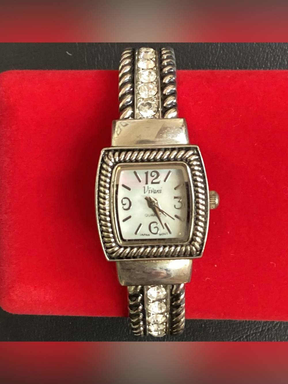 Vivani Silver-Tone Adjustable Cuff Women's Watch mother of pearl dial